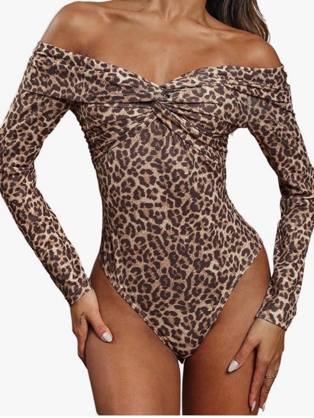 Leopard Off-Shoulder Long Sleeve Bodysuit